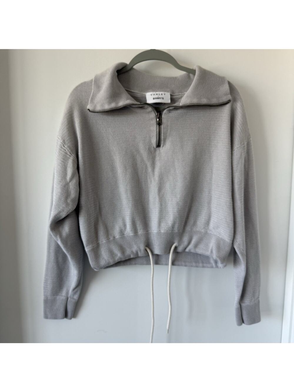 Varley x Barry's Buckingham Knit Half Zip Pullover Sweater Grey Crop
